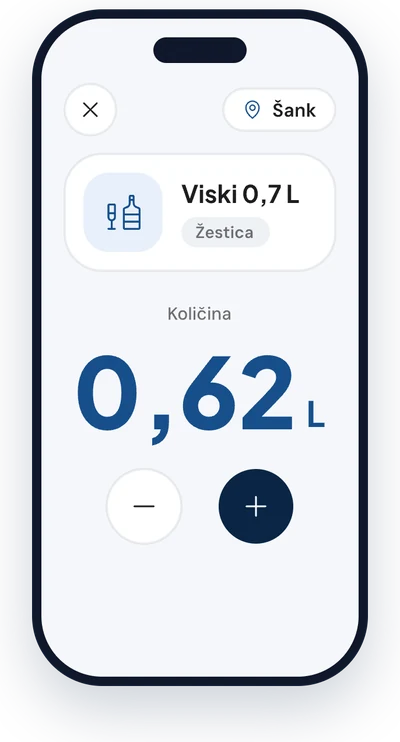 App screen with a counted quantity of whisky