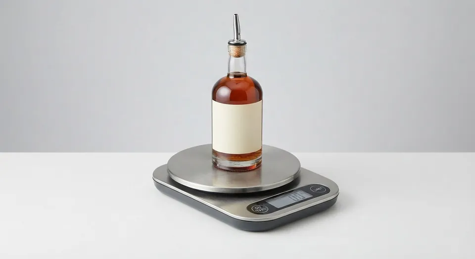 A kitchen scale with a bottle on it
